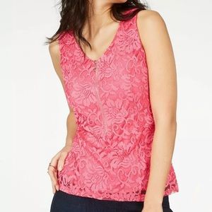 Thalia Sodi Women's Lace Zipper-Front Top Pink NWT